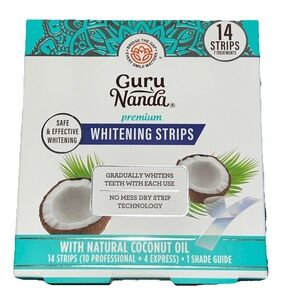 Gurunanda Teeth Whitening Strips with Coconut‎ Oil-14 Enamel Safe Strips New